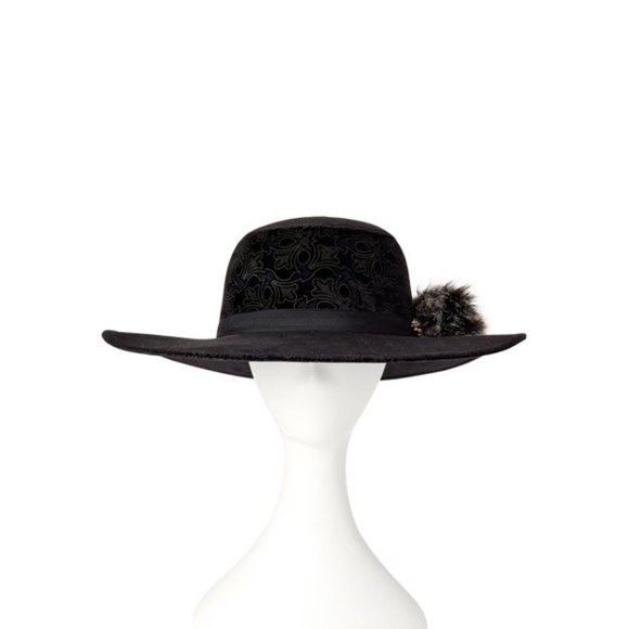 New Faux Fur Pom Velvet Scroll Emboss Floppy Hat. main image 5